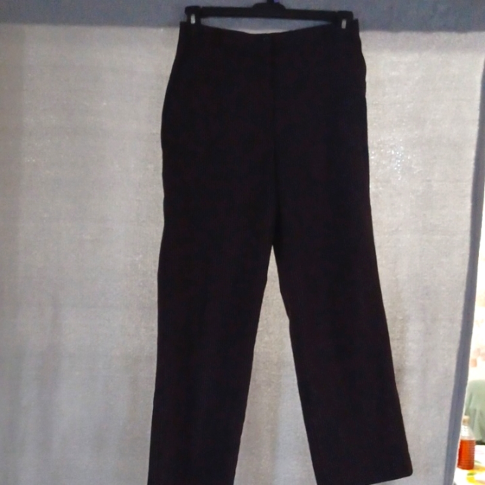 Evan-Picone Stretch Brown Pinstriped Dress Pants High Waist Trousers Size 10.